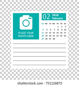 February 2018 calendar. Calendar planner design template. Week starts on Sunday. Business vector illustration.