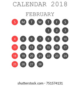 February 2018 calendar. Calendar planner design template. Week starts on Sunday. Business vector illustration.