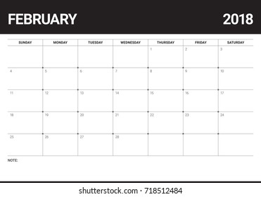 February 2018 calendar planner vector illustration, simple and clean design. 