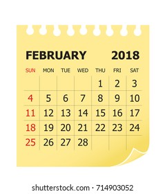 February 2018 calendar vector illustration, simple and clean design. 