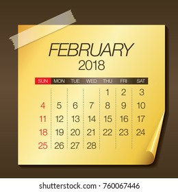 February 2018 calendar vector illustration, simple and clean design.