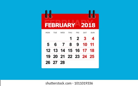 february 2018 calendar vector isolated blue background