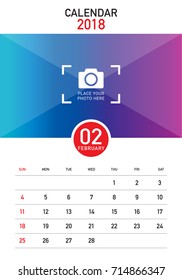 February 2018 desk calendar vector illustration, simple and clean design.