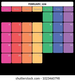 February 2018 Planner Calendar big editable space color day