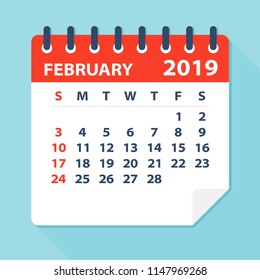 February 2019 Calendar Leaf - Illustration. Vector graphic page