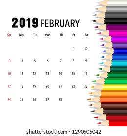 February 2019 calendar page. Vector illustration.