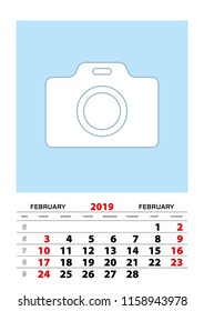 February 2019 calendar planner A3 size with place for your photo.