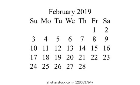 February 2019. Calendar 2019 vector. Simple design minimal 2019 calendar on desktop wallpaper