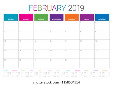 February 2019 desk calendar vector illustration, simple and clean design. 