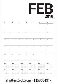 February 2019 desk calendar vector illustration, simple and clean design. 