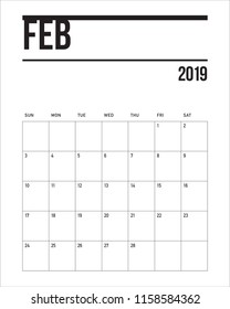 February 2019 desk calendar vector illustration, simple and clean design. 