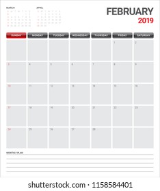 February 2019 desk calendar vector illustration, simple and clean design. 