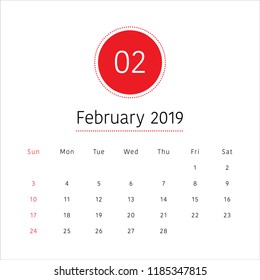 February 2019 desk calendar vector illustration, simple and clean design. 