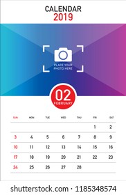 February 2019 desk calendar vector illustration, simple and clean design. 