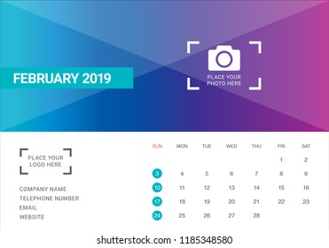 February 2019 desk calendar vector illustration, simple and clean design. 
