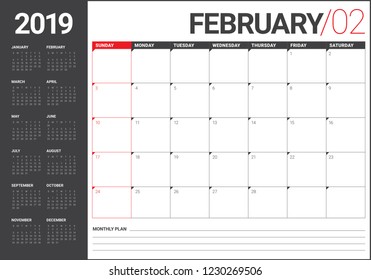 February 2019 desk calendar vector illustration, simple and clean design. 