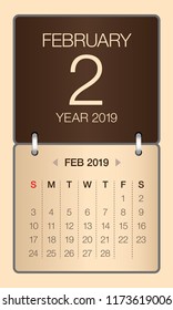 February 2019 monthly calendar vector illustration, simple and clean design. 
