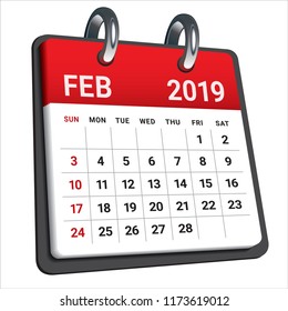 February 2019 monthly calendar vector illustration, simple and clean design. 