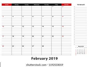 February 2019 Monthly Desk Pad Calendar Stock Vector (Royalty Free ...