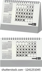  February 2019. table calendar. vector illustration