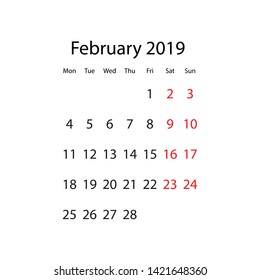February 2019 Vector Calendar, New Design