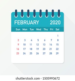 February 2020 Calendar Leaf. Calendar 2020 in flat style. Vector illustration.