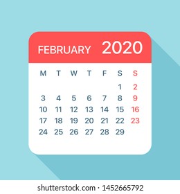 February 2020 Calendar Leaf - Illustration. Vector graphic page