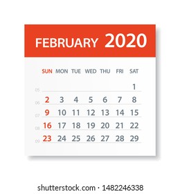 February 2020 Calendar Leaf - Illustration. Vector graphic page