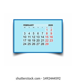 February 2020. A calendar sheet with two days off per week.