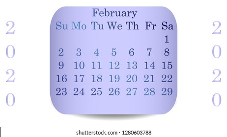 February 2020. Calendar 2020 vector design. Date on the curved stickers 