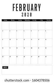 February 2020 calendar , vertical simple