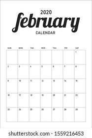 February 2020 desk calendar vector illustration, simple and clean design. 
