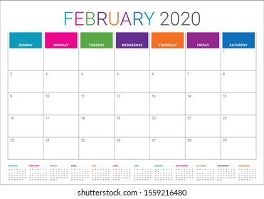 February 2020 desk calendar vector illustration, simple and clean design. 
