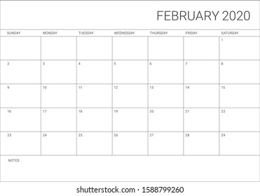 February 2020 desk calendar vector illustration, simple and clean design. 
