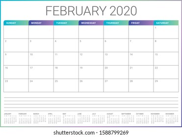 February 2020 desk calendar vector illustration, simple and clean design. 
