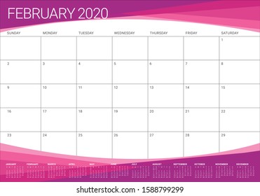 February 2020 desk calendar vector illustration, simple and clean design. 
