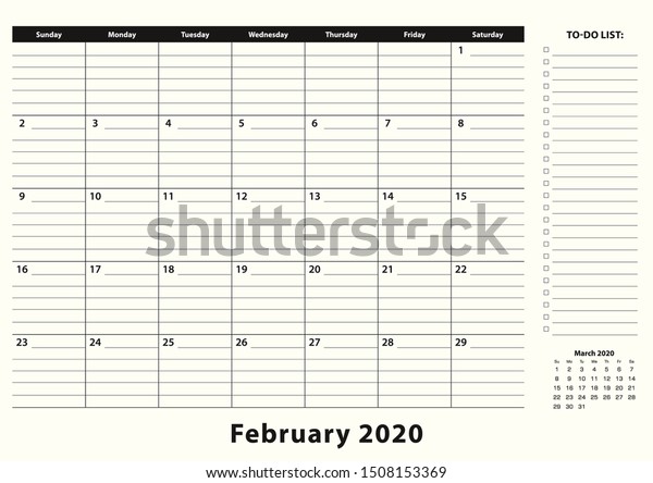 February 2020 Monthly Business Desk Pad Stock Vektorgrafik