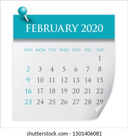 February 2020 monthly calendar vector illustration, simple and clean design. 
