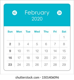 February 2020 monthly calendar vector illustration, simple and clean design. 
