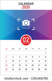 February 2020 monthly calendar vector illustration, simple and clean design. 
