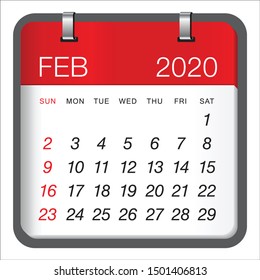 February 2020 Monthly Calendar Vector Illustration, Simple And Clean Design. 
