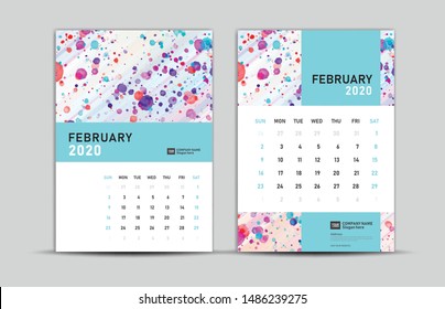 FEBRUARY 2020 template, Desk calendar 2020, trendy background, vector layout, printing media, advertisement, a5, a4, a3 size, pastel concept