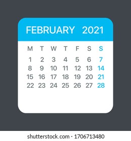 February 2021 Calendar Leaf - Illustration. Vector graphic page