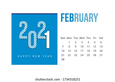 February 2021 Calendar Template Design with white Background. Week starts on Sunday. Calendar 2021 template Design Vector.