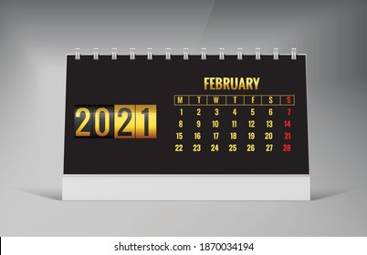 February 2021 Calendar. February  2021 Calendar vector illustration. Wall Desk Calendar Vector Template, Simple Minimal Design. Desk Calendar Single Month Template Design.