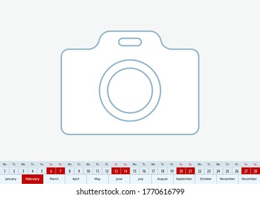 February 2021 for desk calendar, one line vector template calendar in English.