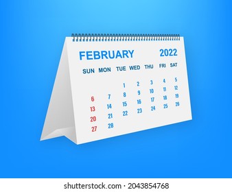 February 2022 Calendar Leaf. Calendar 2022 in flat style. Vector illustration.