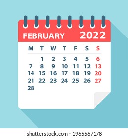 February 2022 Calendar Leaf - Vector Illustration