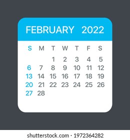 February 2022 Calendar Leaf - Vector template graphic Illustration