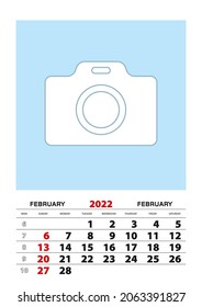 February 2022 calendar planner A3 size with place for your photo. Vector planner.